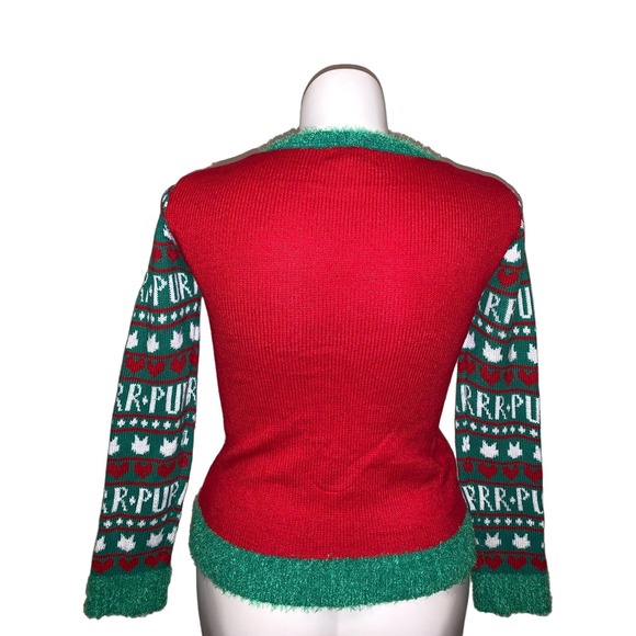 It’s Our Time Christmas Graphic Design Cat Embroidery Pattern Sweater, Size XL - Picture 10 of 11